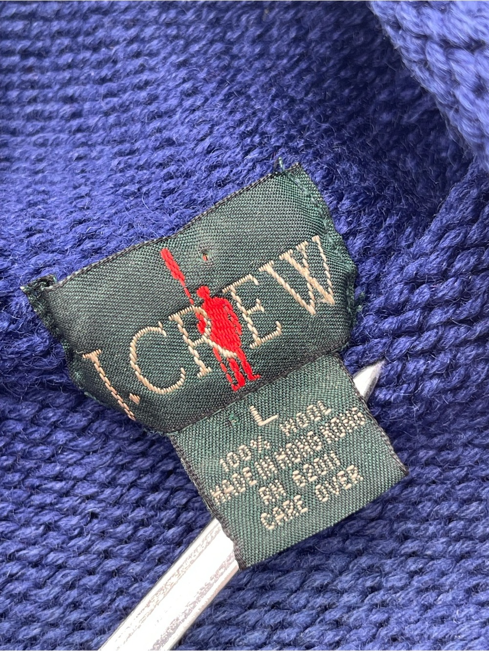 Vtg 90s J. Crew Red Blue Striped Roll Neck Sweater 100% Wool Lightweight Mens L - Picture 7 of 10